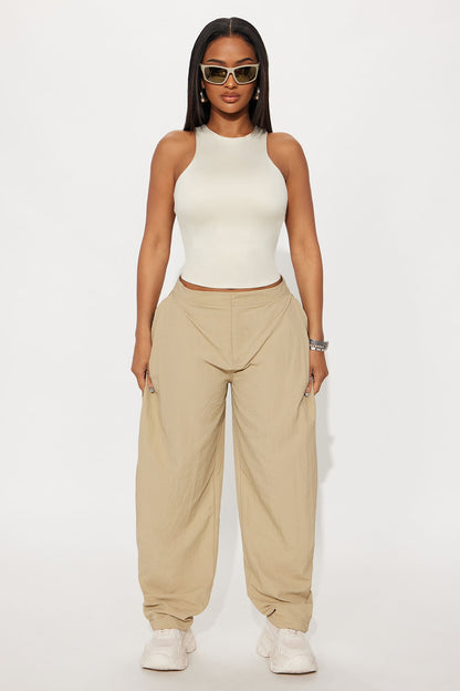 Contour Double Lined High Neck Tank Top - Bone
