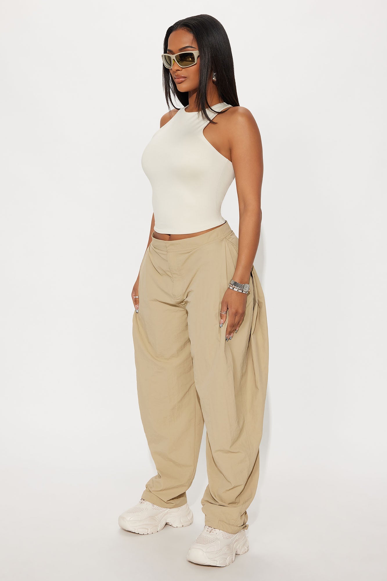 Contour Double Lined High Neck Tank Top - Bone
