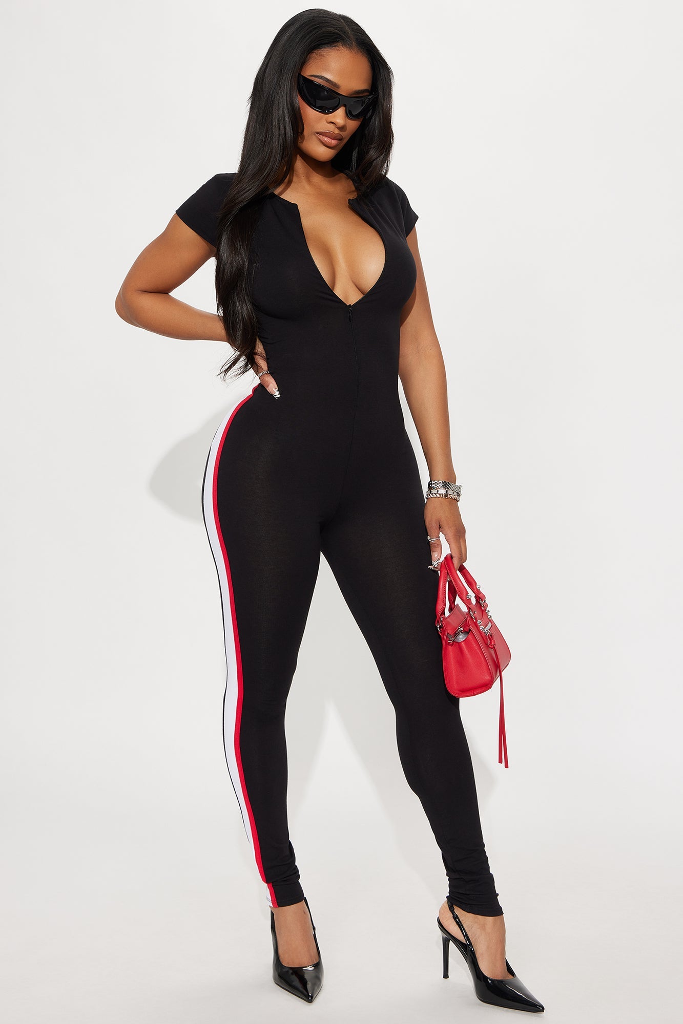 Sports Club Striped Jumpsuit - Black