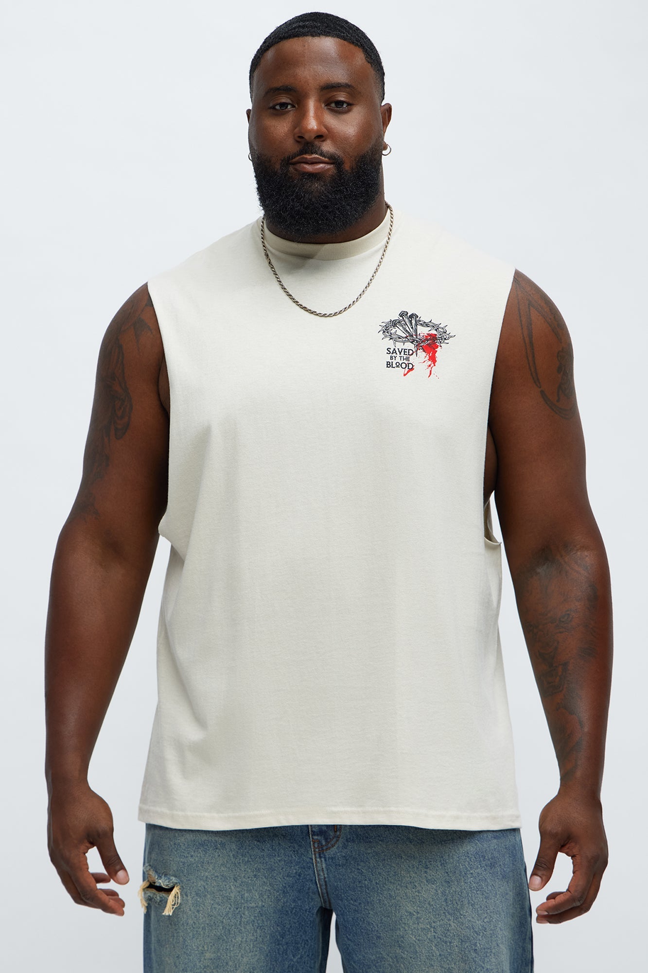 Saved By The Blood Muscle Tee - Off White