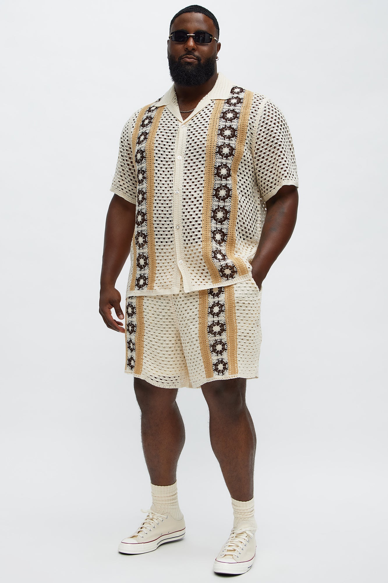 Crochet Panel Short - Cream/combo