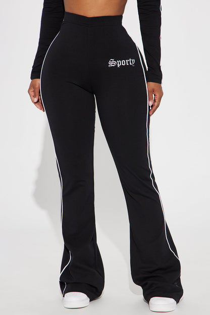 Sporty Girl Embroidered Flare Pants - Black/White