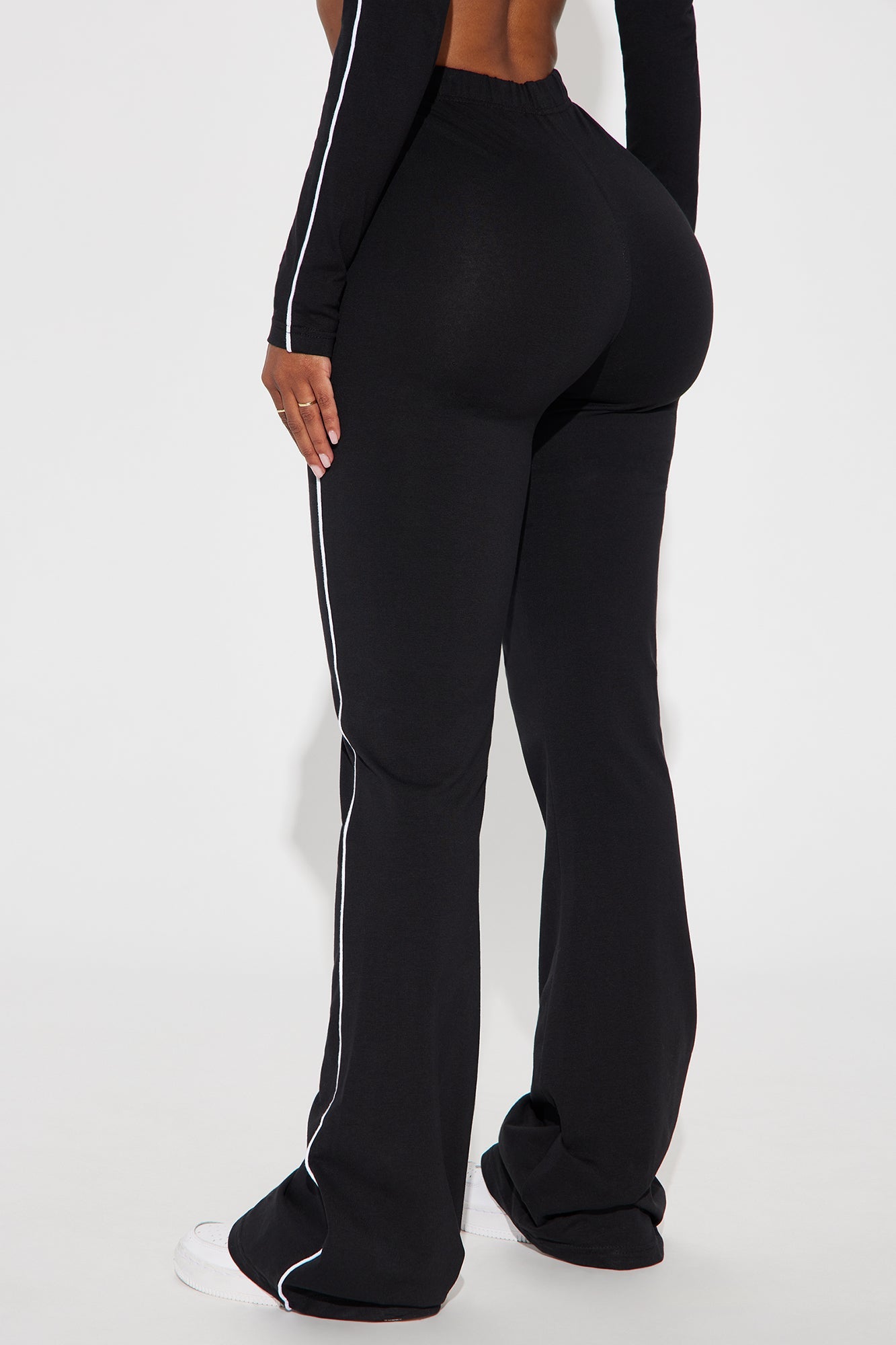 Sporty Girl Embroidered Flare Pants - Black/White