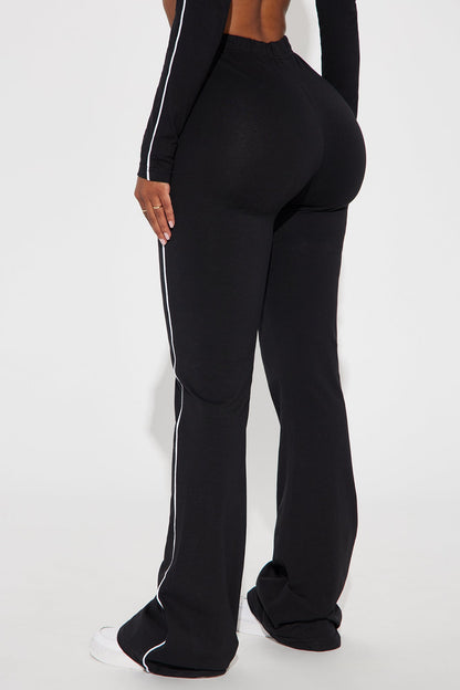 Sporty Girl Embroidered Flare Pants - Black/White