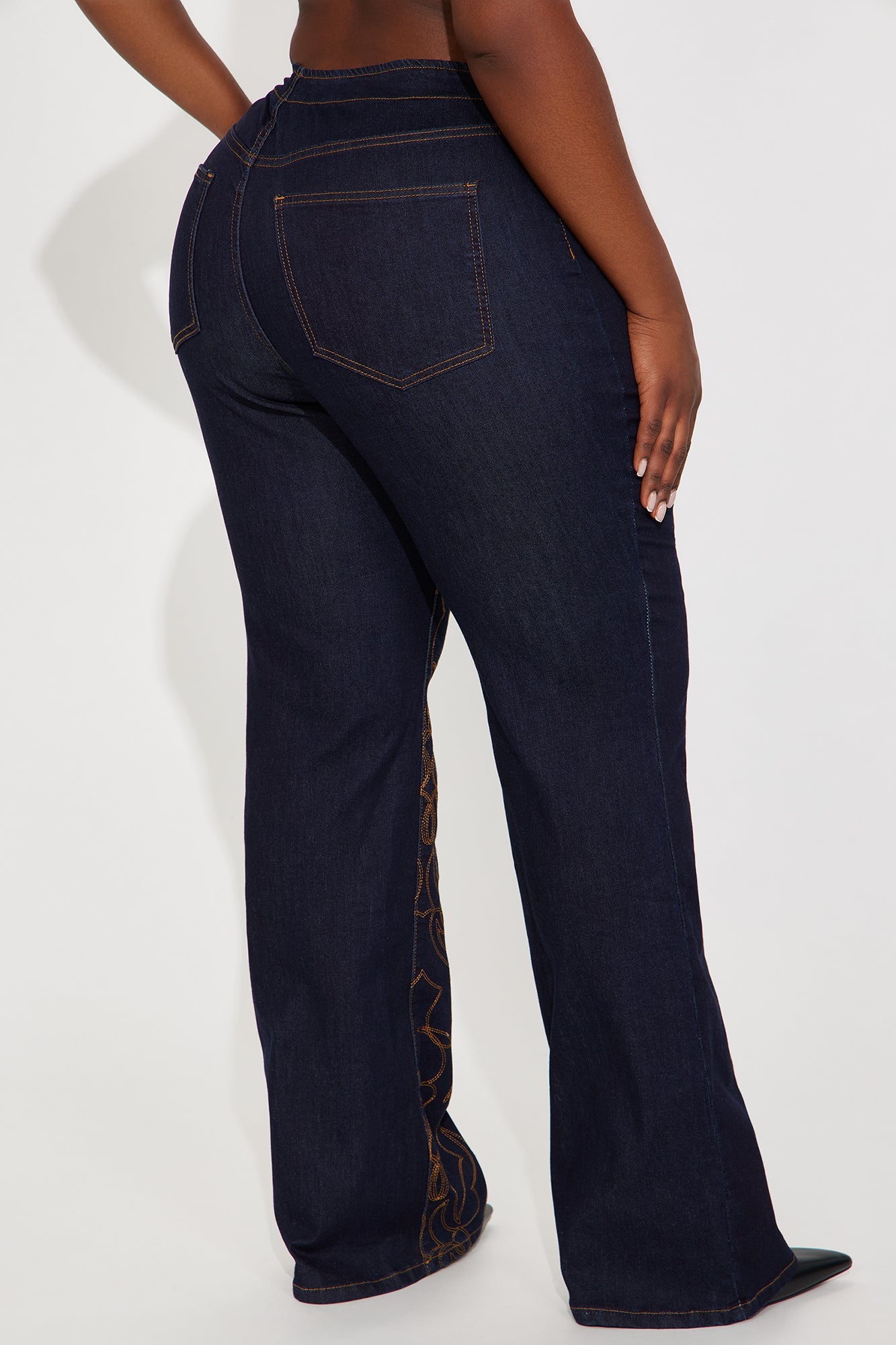 Take The Reigns Embroidered Stretch Wide Leg Jeans - Dark Wash