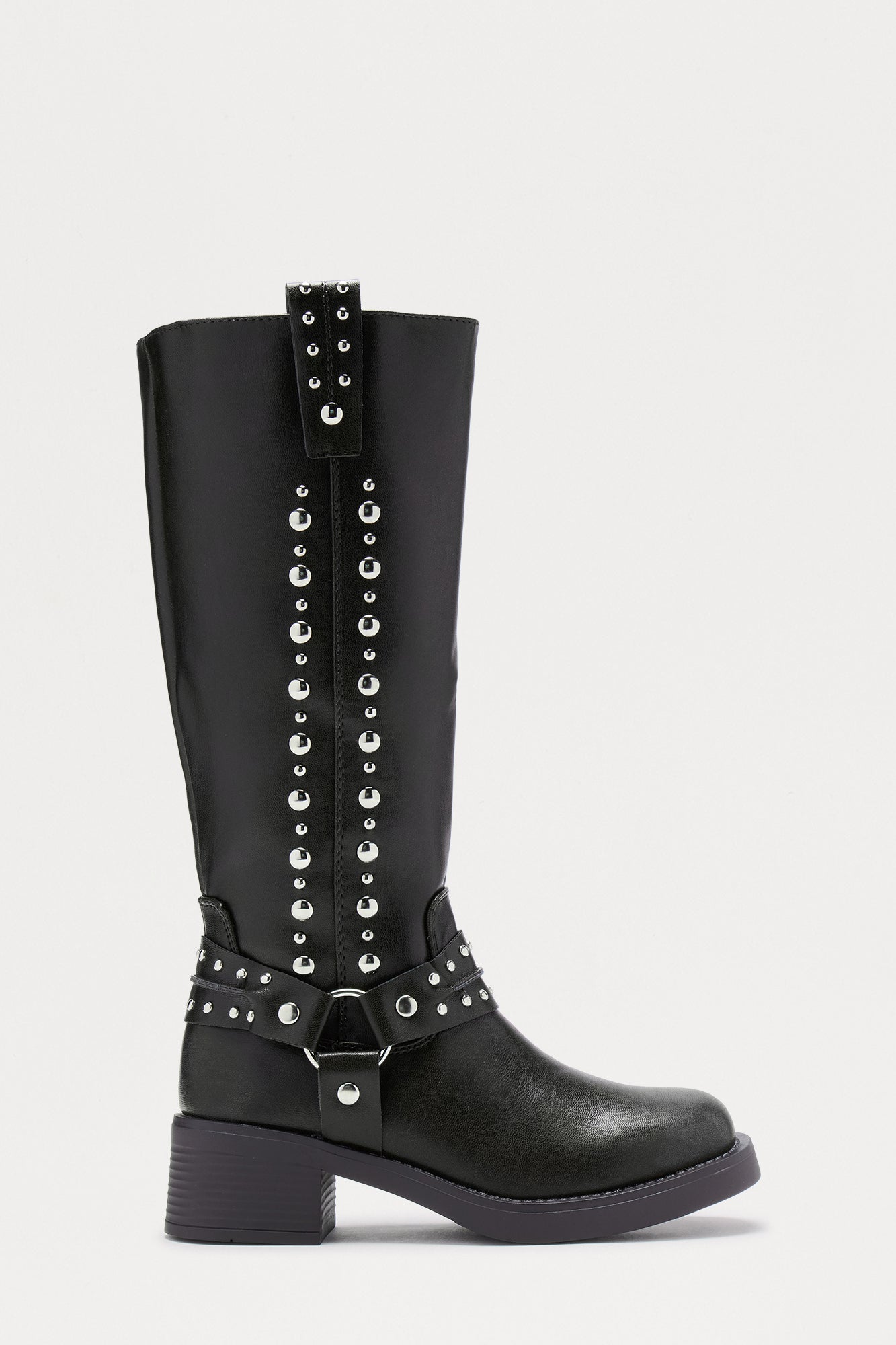 Timberly Studded Knee High Boots - Black