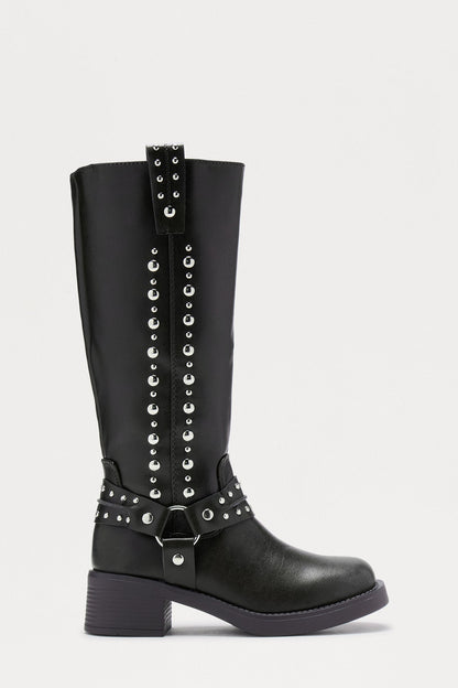Timberly Studded Knee High Boots - Black