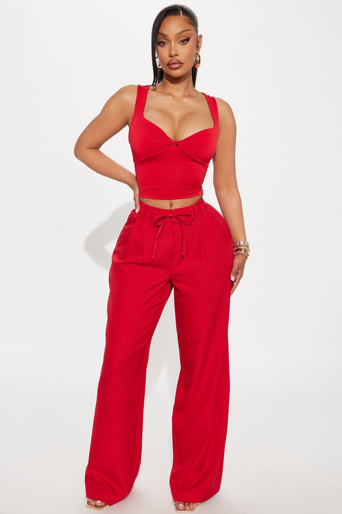 Cami Wide Leg Trouser Pant - Red