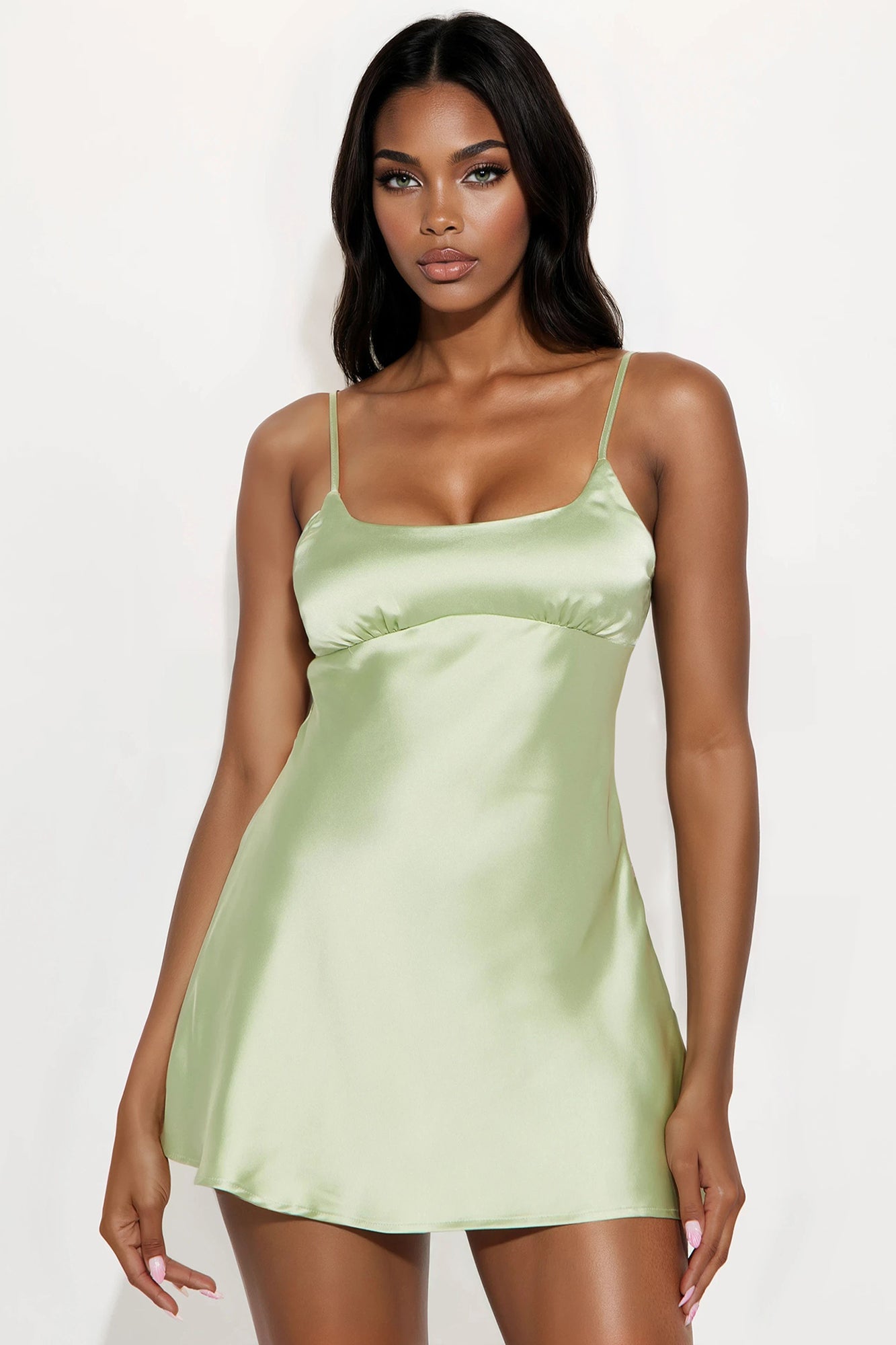 Kaylee Satin Mini Dress - Sage