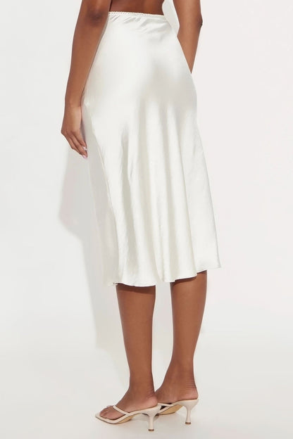 Sweet Feeling Satin Midi Skirt - Cream