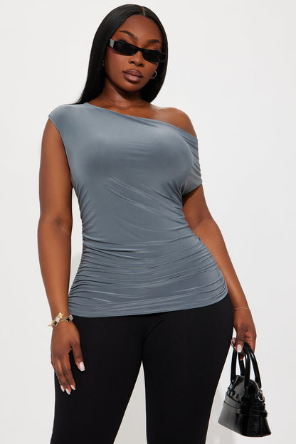Ezra Ruched Off Shoulder Top - Charcoal
