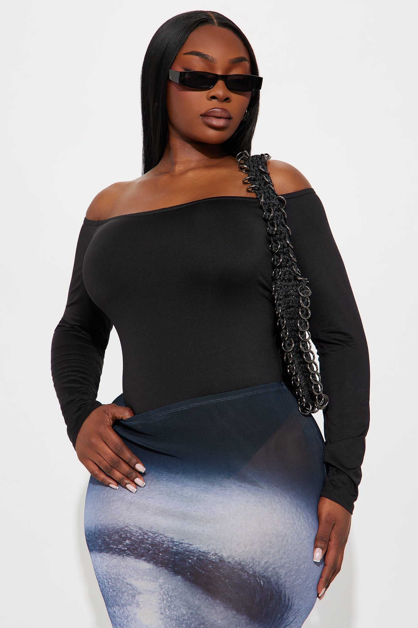 No Convincing Off Shoulder Cut Out Bodysuit - Black