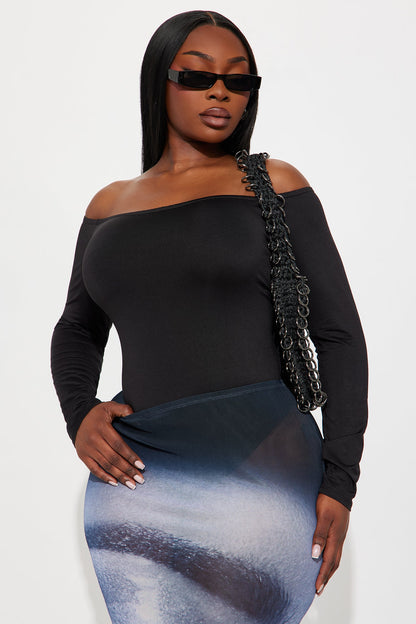 No Convincing Off Shoulder Cut Out Bodysuit - Black