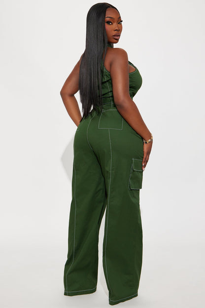 Naya Twill Zip Up Jumpsuit - Green