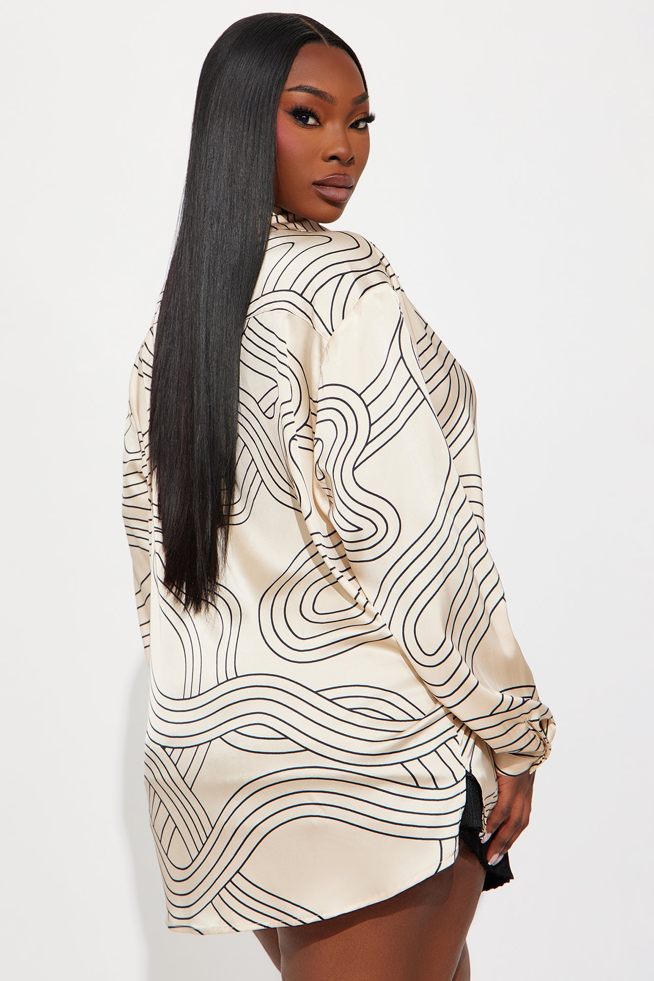 Esme Oversized Satin Shirt - Taupe/combo