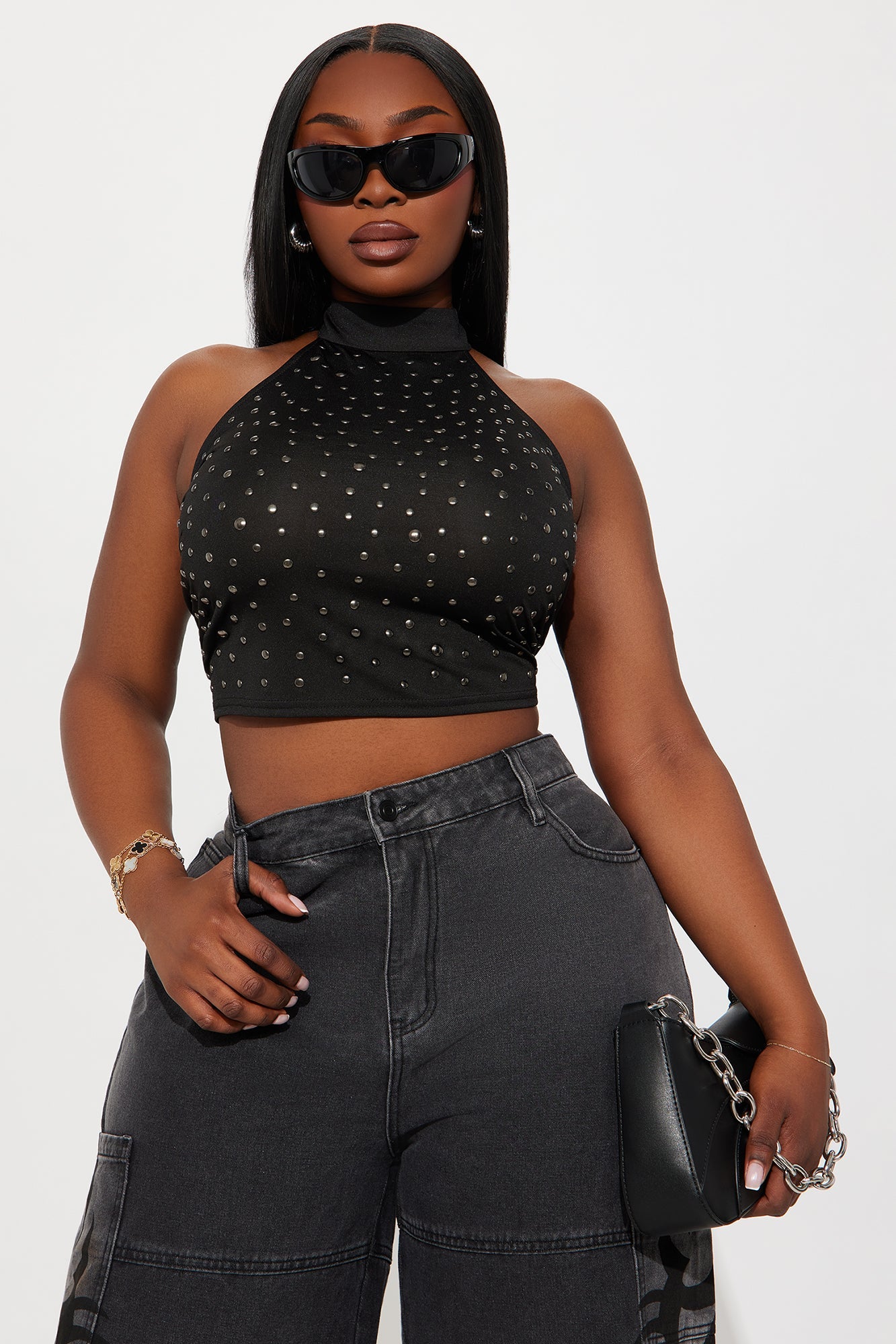 Ramona Mock Neck Halter Top - Black