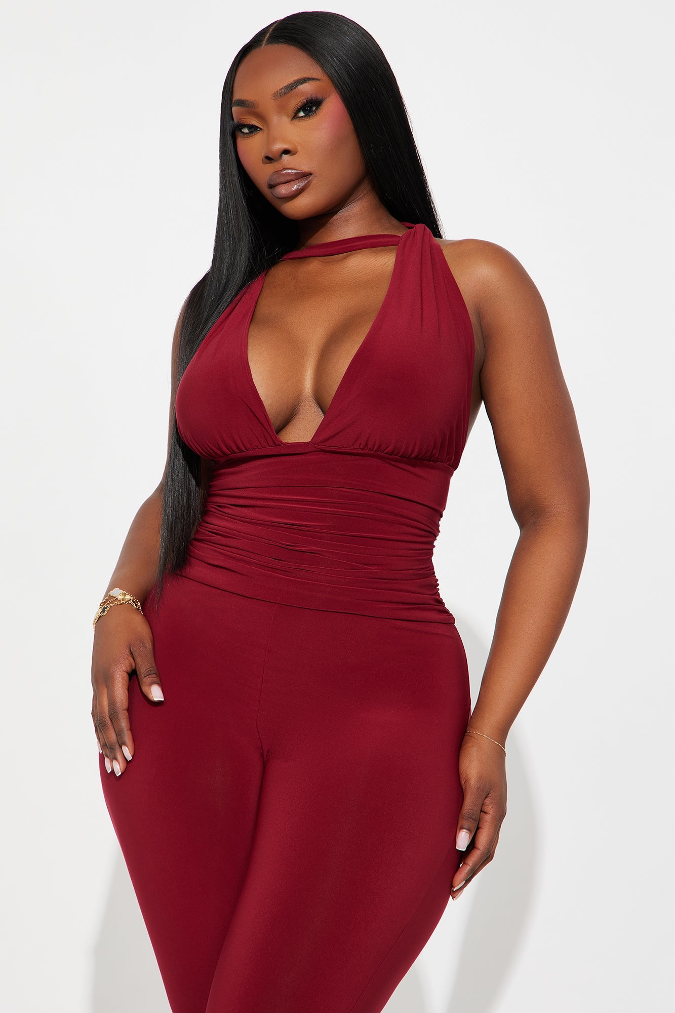 On My Way Capri Jumpsuit - Burgundy