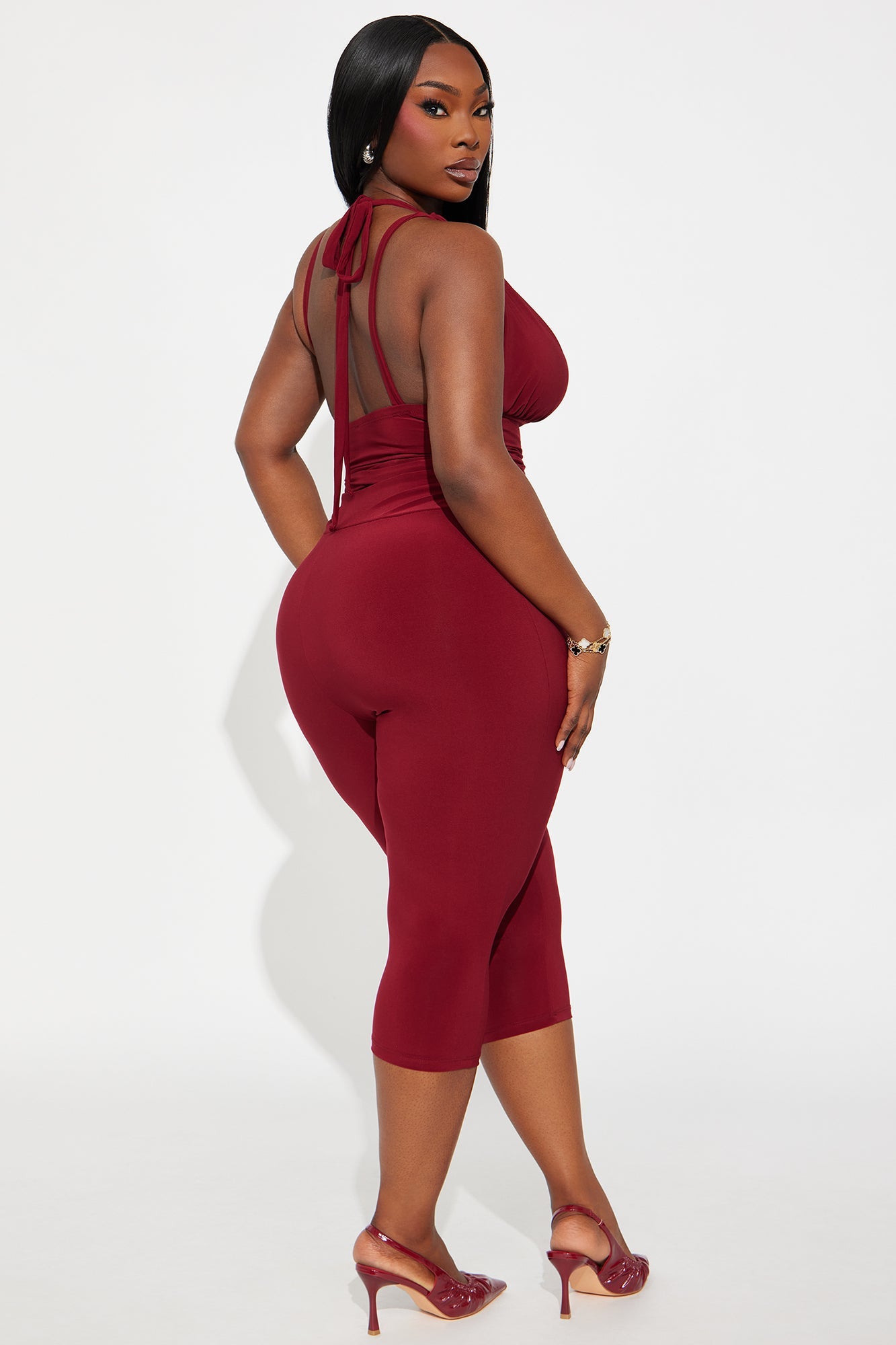 On My Way Capri Jumpsuit - Burgundy