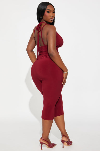 On My Way Capri Jumpsuit - Burgundy