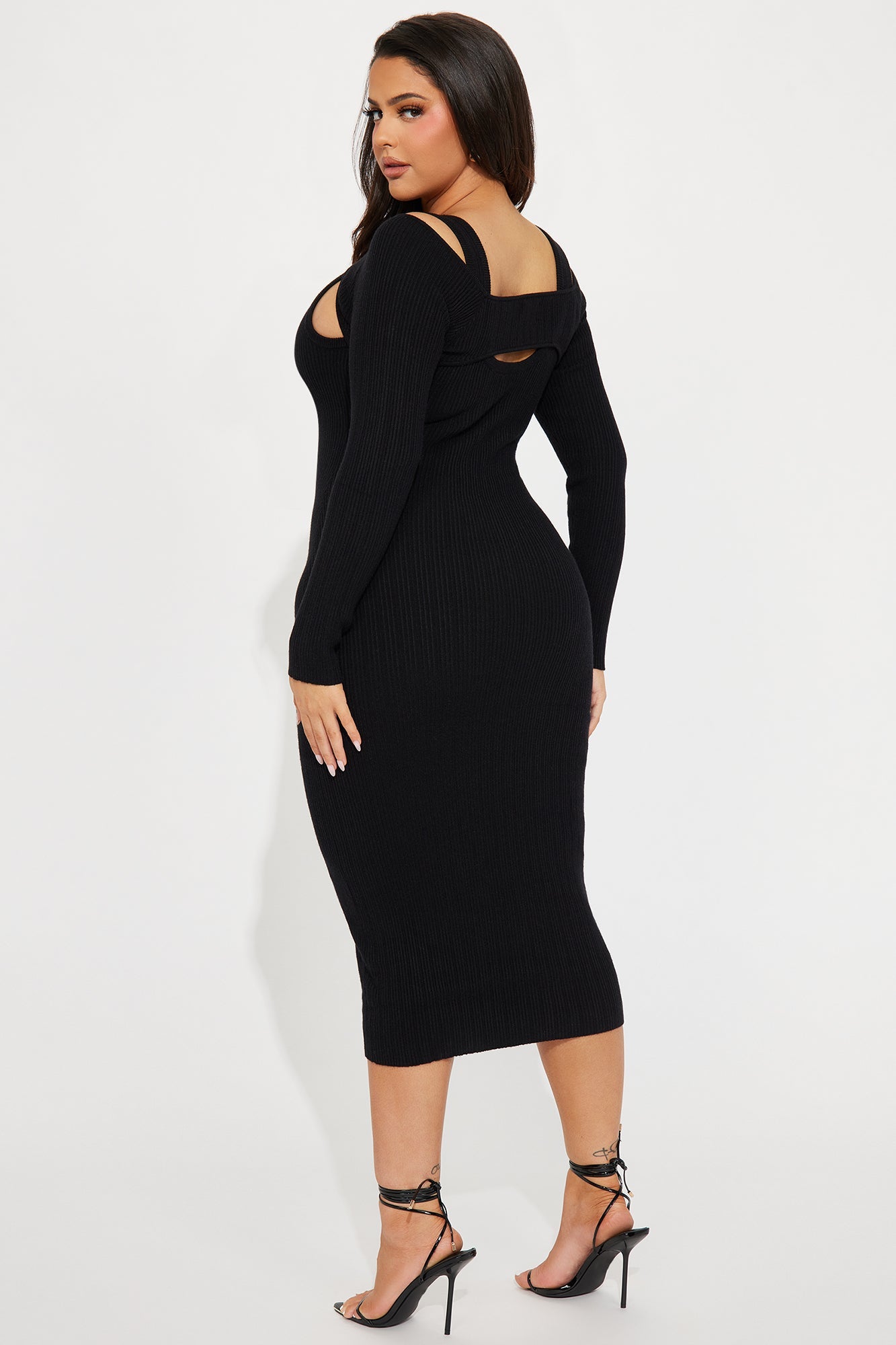 Cold Shoulder Sweater Midi Dress - Black