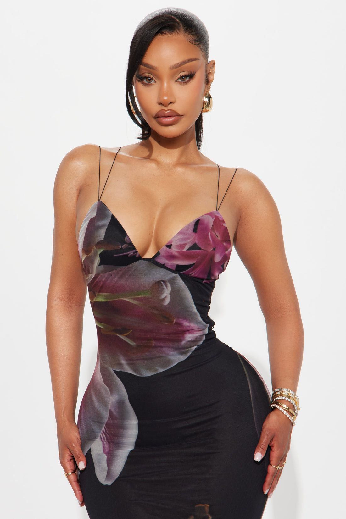 Mariposa Floral Mesh Dress - Black/combo