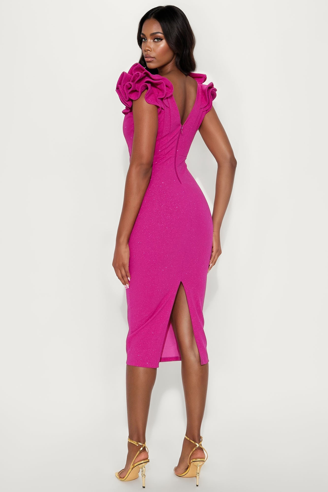 Cocktail Hour Glitter Midi Dress - Violet