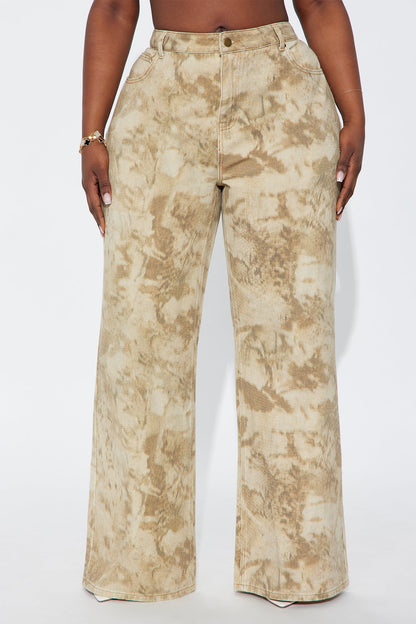 Kaline Wide Leg Washed Pant - Khaki/combo
