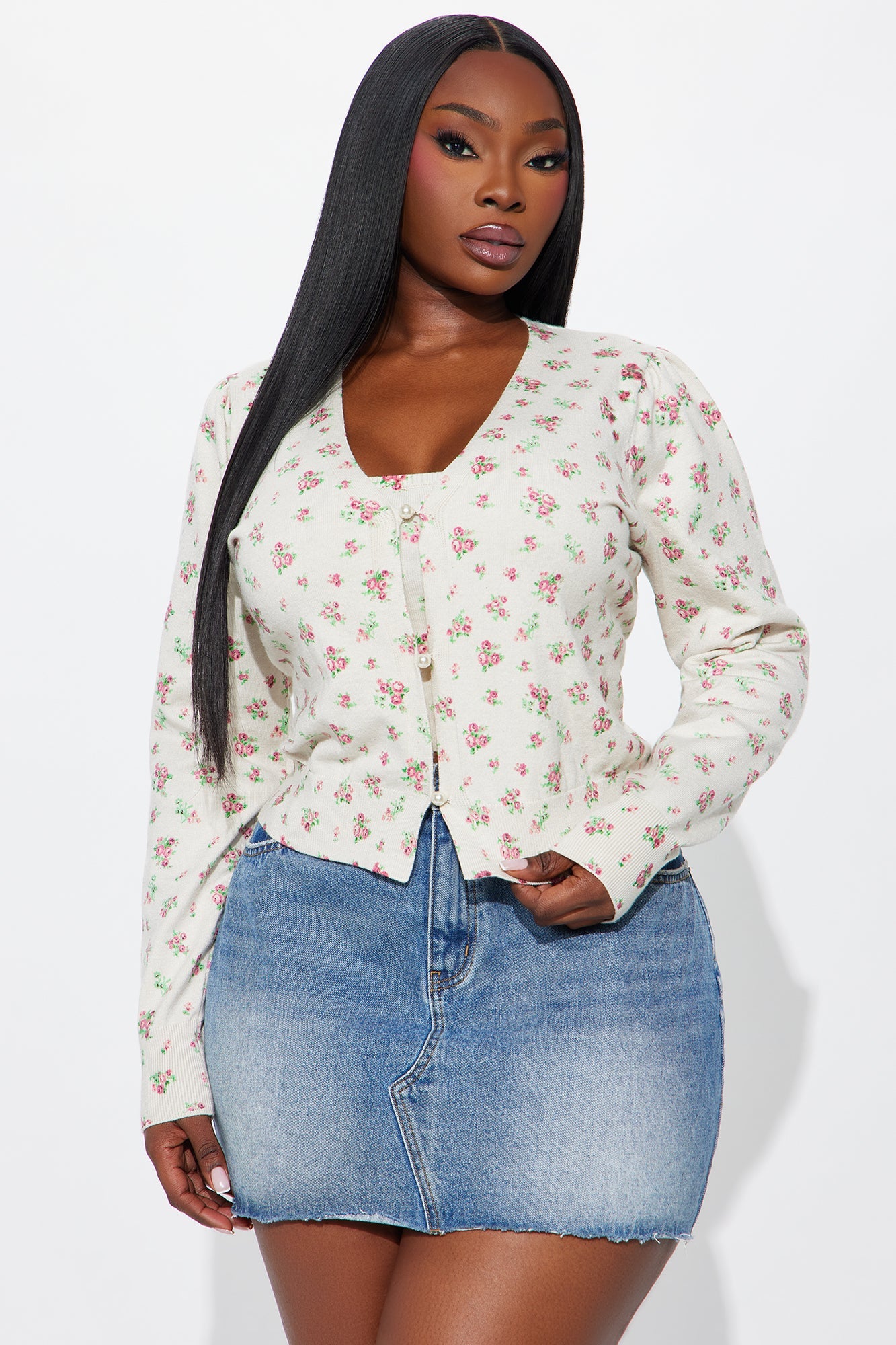 Soft Blossom Floral 2 Piece Cardigan - Cream/combo