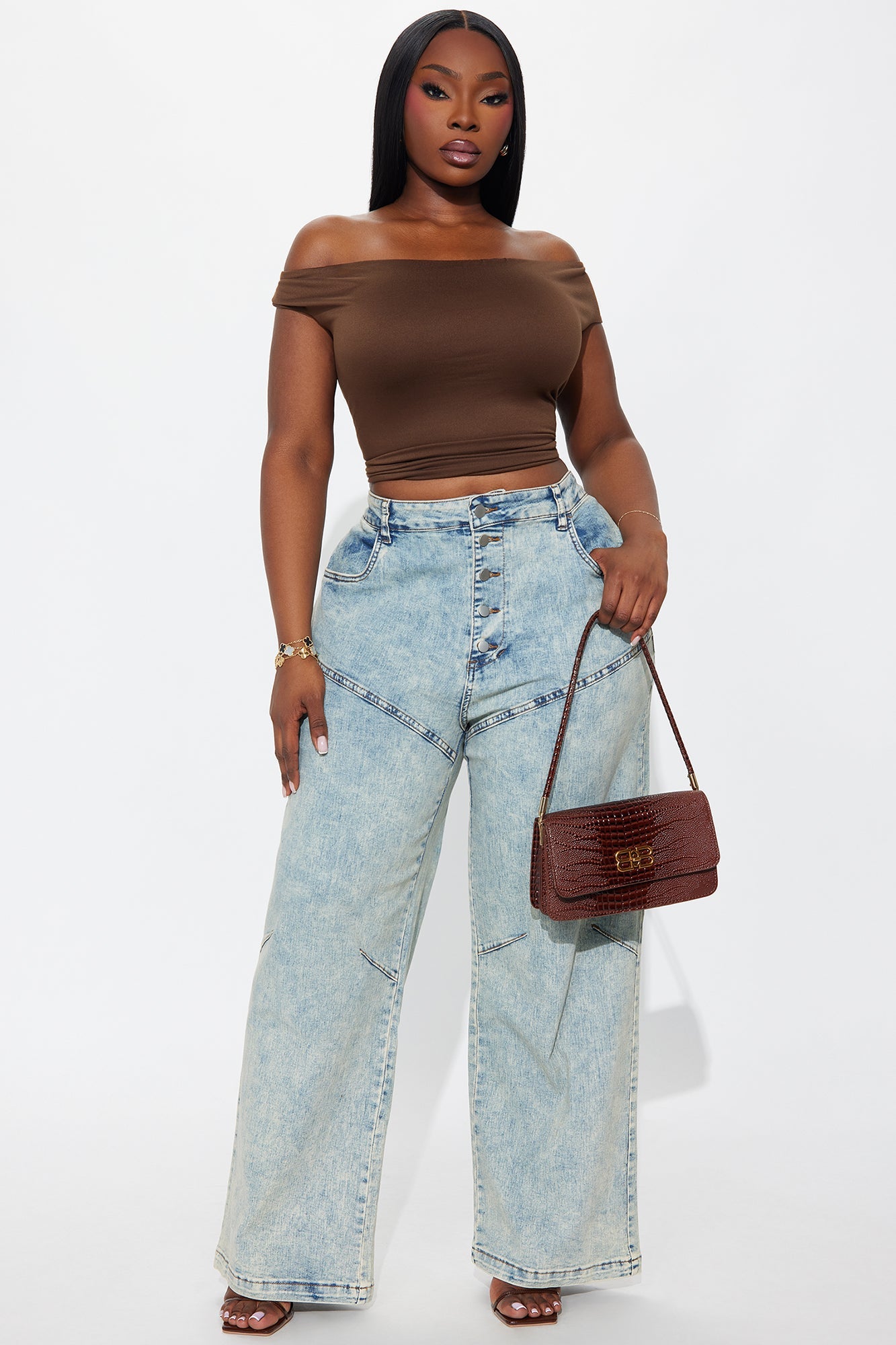 Worthwhile Buttonfly Wide Leg Jeans - Vintage Wash