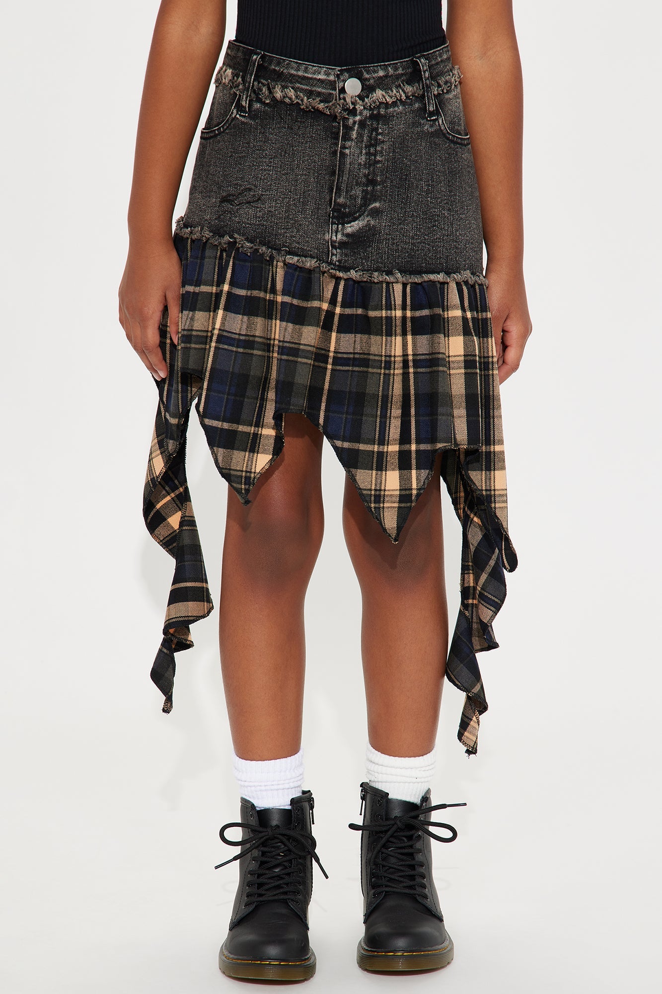 Mini Bad In Plaid Denim Skirt - Black Wash