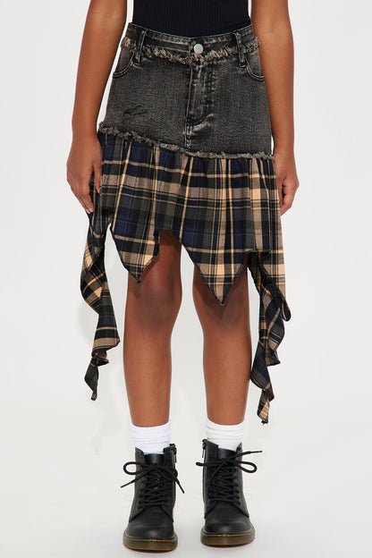 Mini Bad In Plaid Denim Skirt - Black Wash