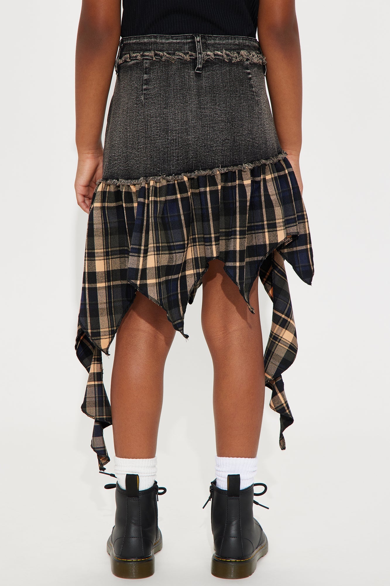 Mini Bad In Plaid Denim Skirt - Black Wash