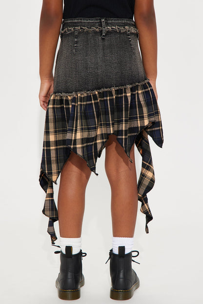 Mini Bad In Plaid Denim Skirt - Black Wash