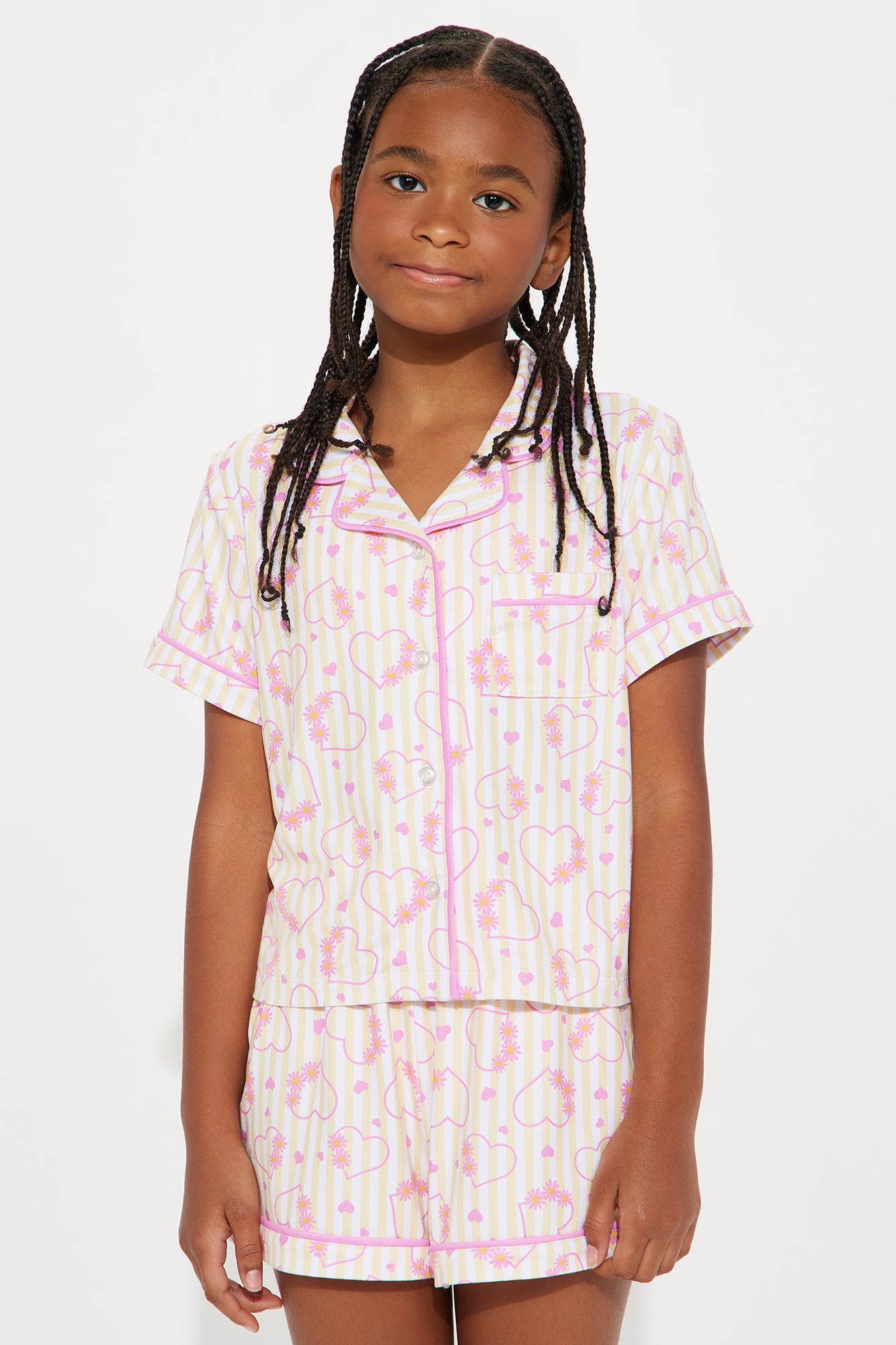 Mini From The Heart Stripe Short Set - Yellow/combo