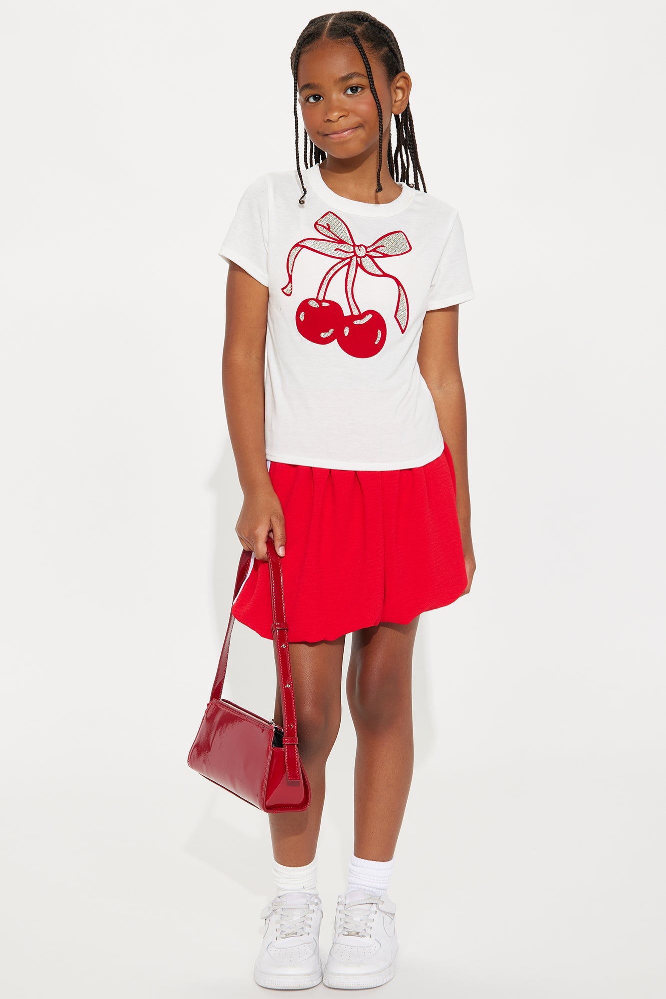 Mini Cherry Cutie Bubble Skort Set - Red/combo