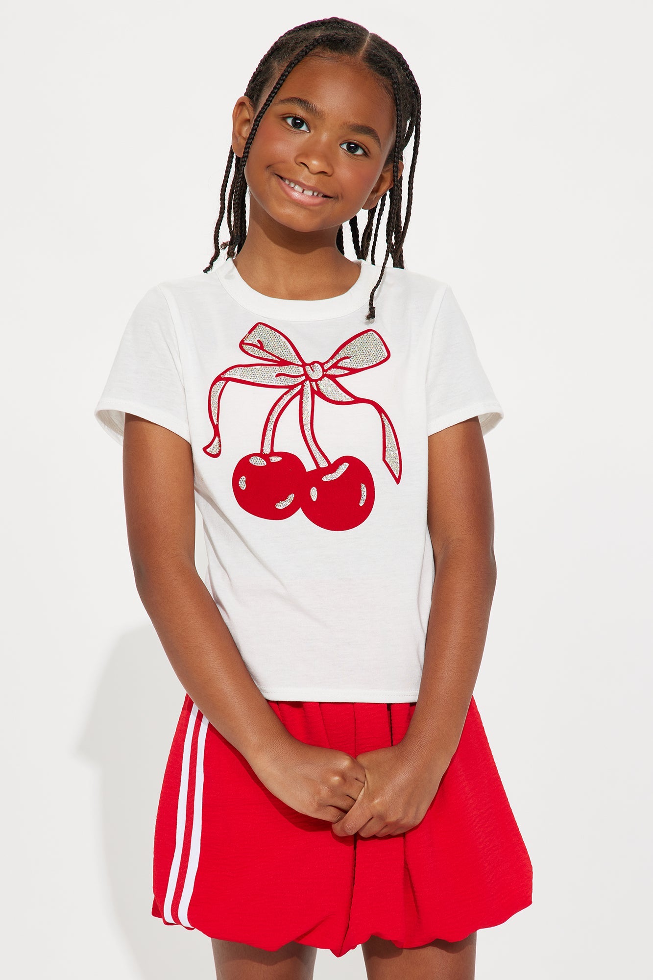 Mini Cherry Cutie Bubble Skort Set - Red/combo