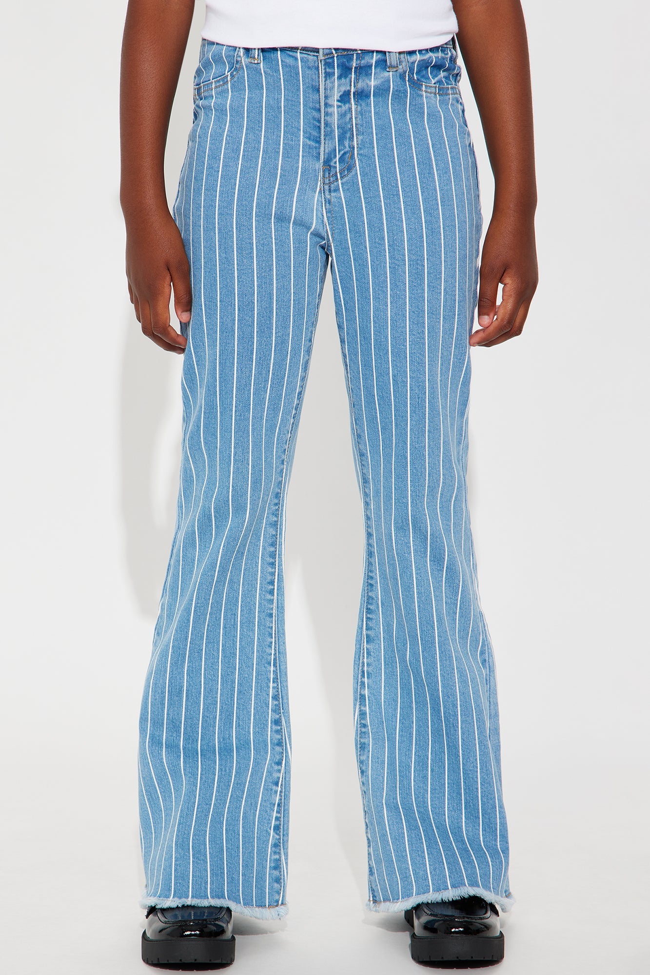Mini Crossed The Line Striped Flare Jeans - Light Blue Wash