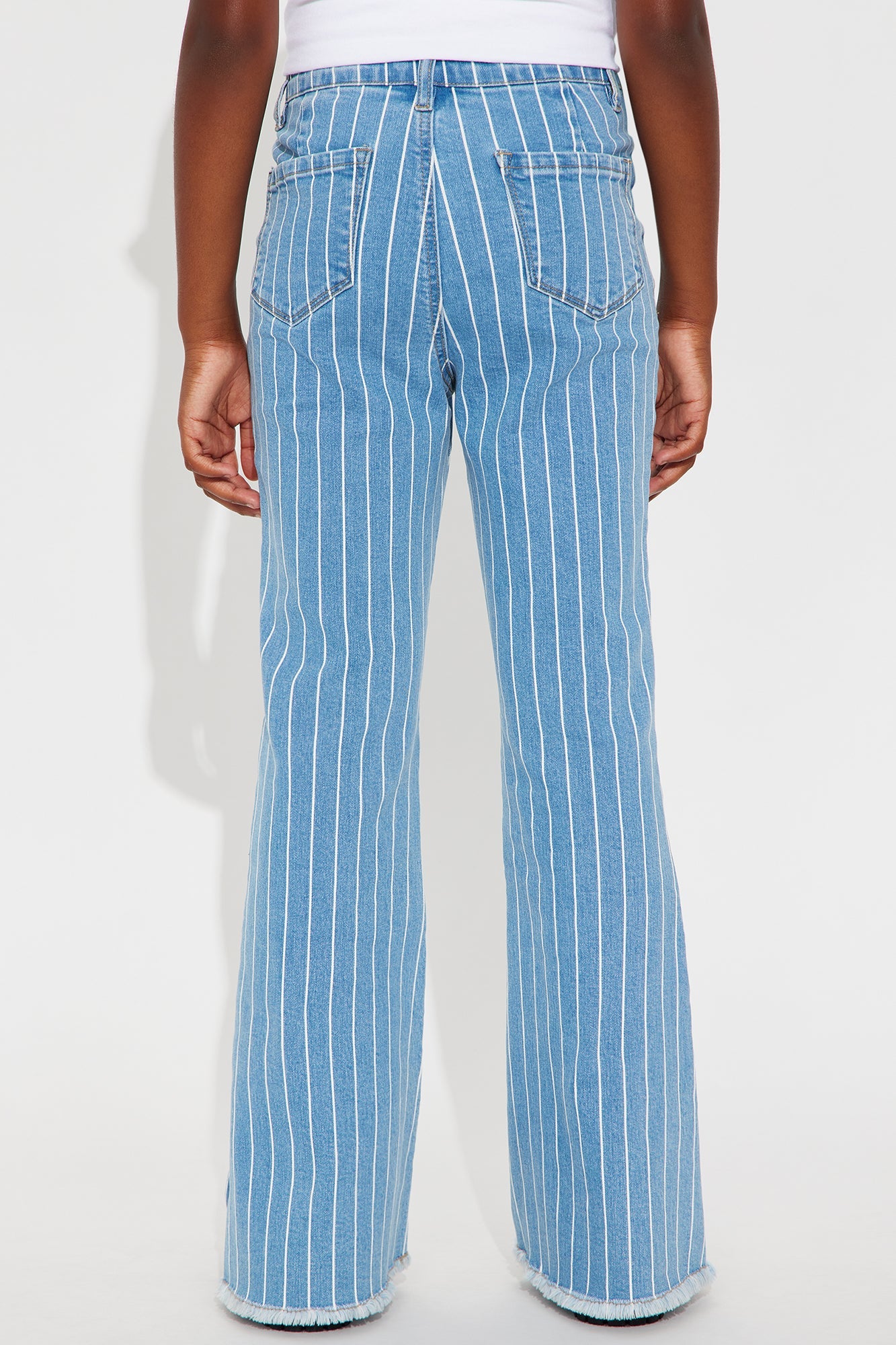 Mini Crossed The Line Striped Flare Jeans - Light Blue Wash