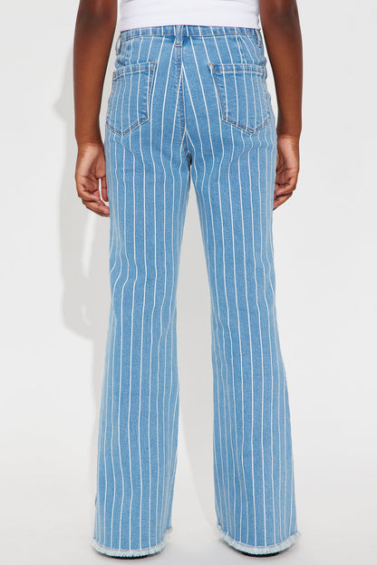 Mini Crossed The Line Striped Flare Jeans - Light Blue Wash