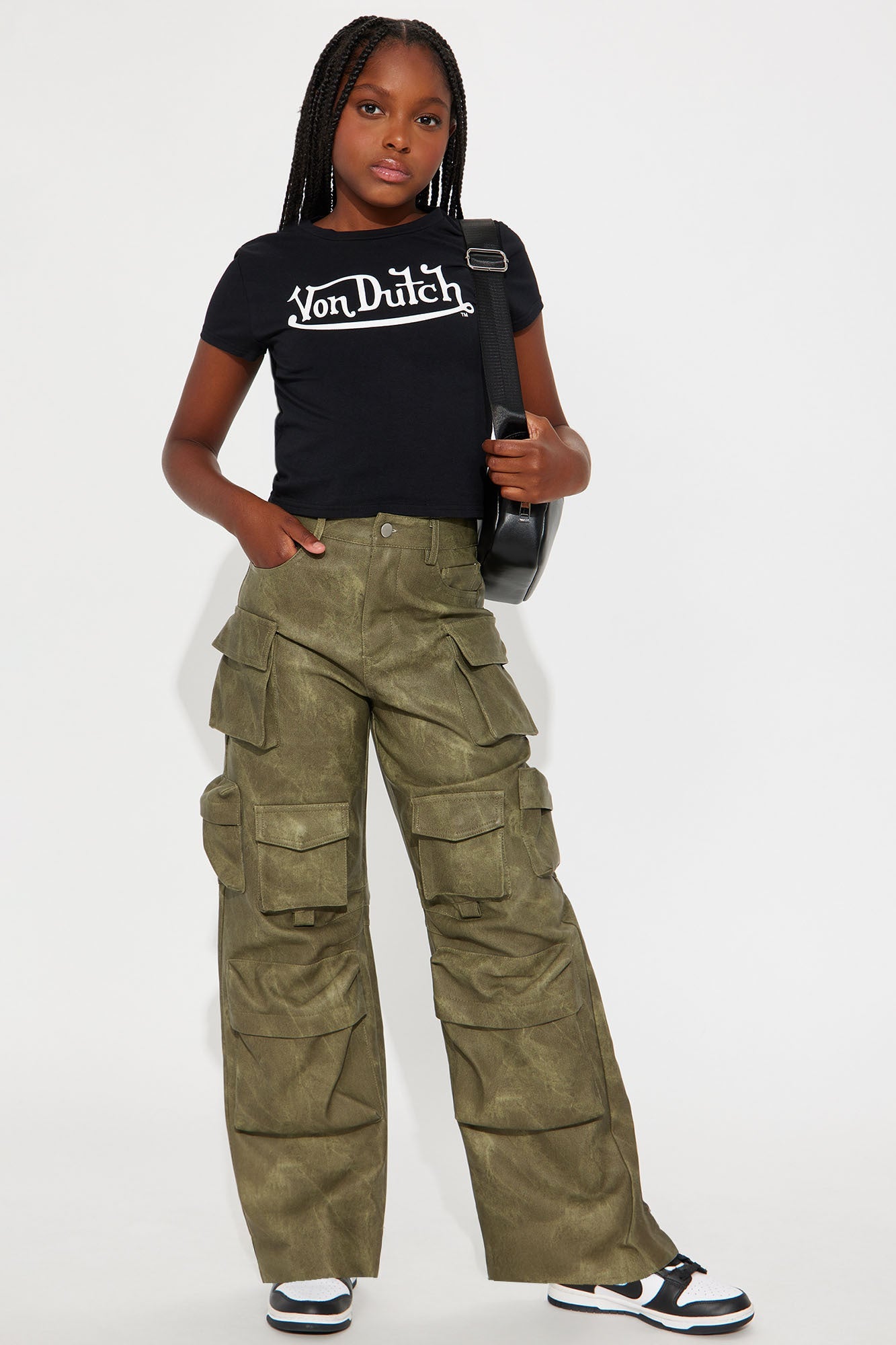 Mini Harvey Washed Faux Leather Cargo Pant - Olive
