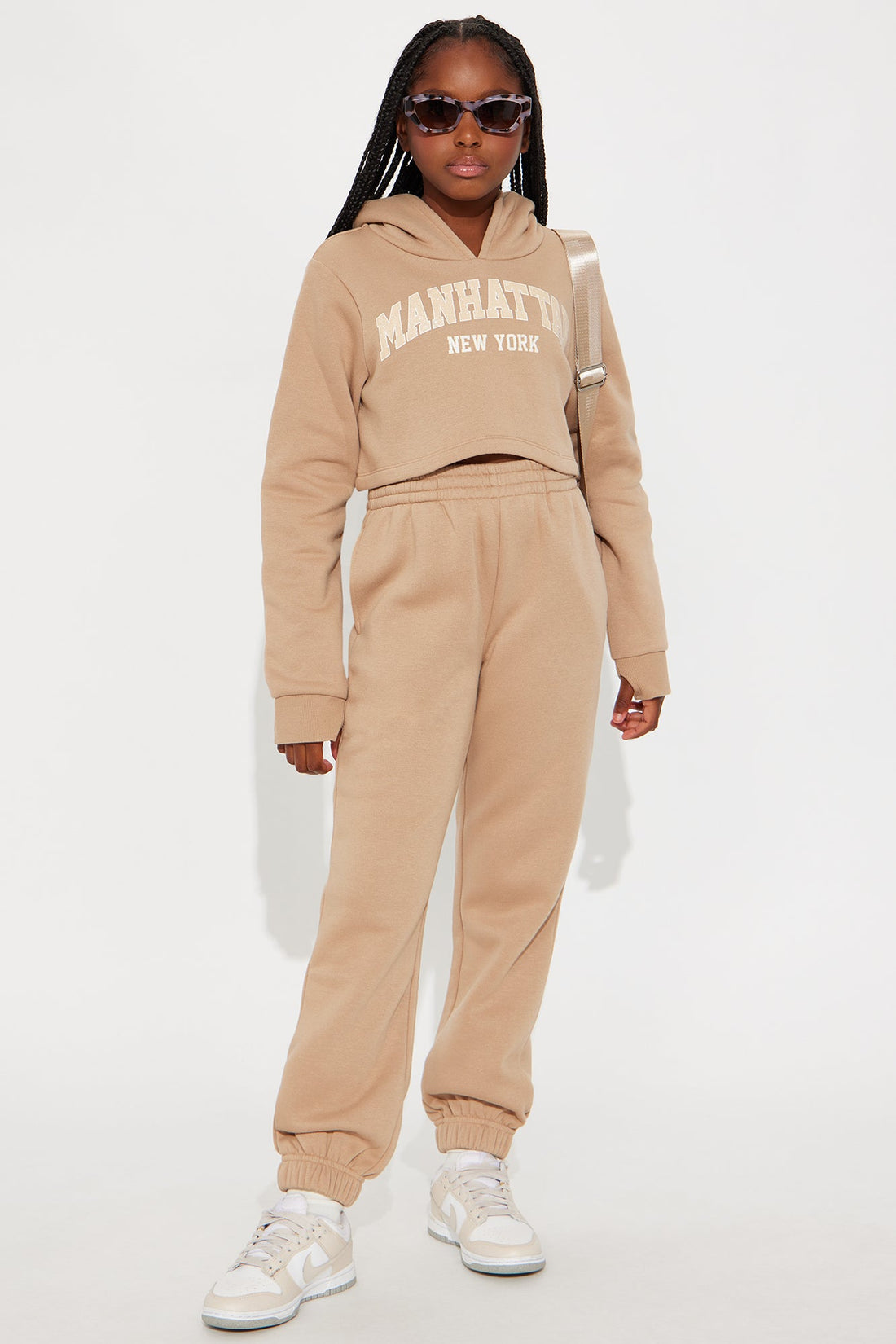 Mini New York Cropped Fleece Jogger Set - Sand
