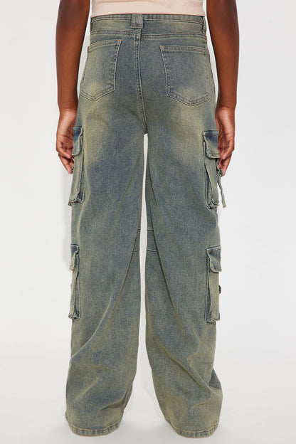 Mini No Doubt About It Wide Leg Cargo Jeans - Medium Wash