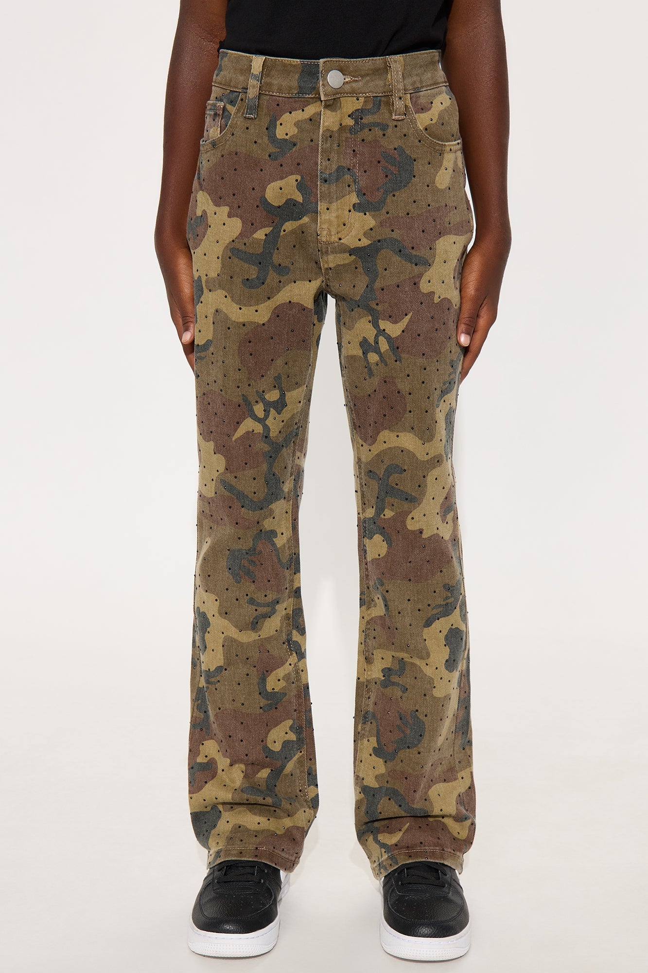 Mini Slim Flare Militant Jeweled Pants - Camouflage