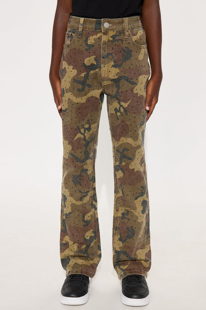 Mini Slim Flare Militant Jeweled Pants - Camouflage