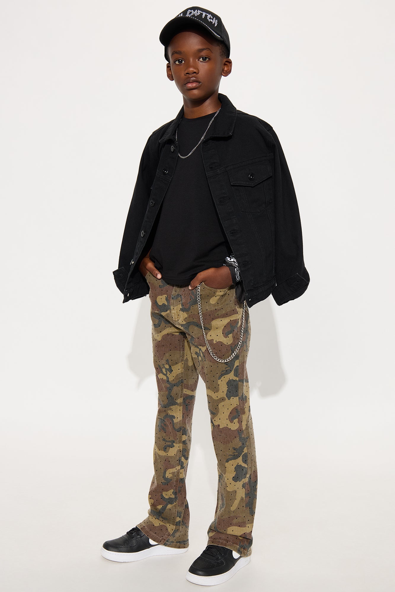 Mini Slim Flare Militant Jeweled Pants - Camouflage