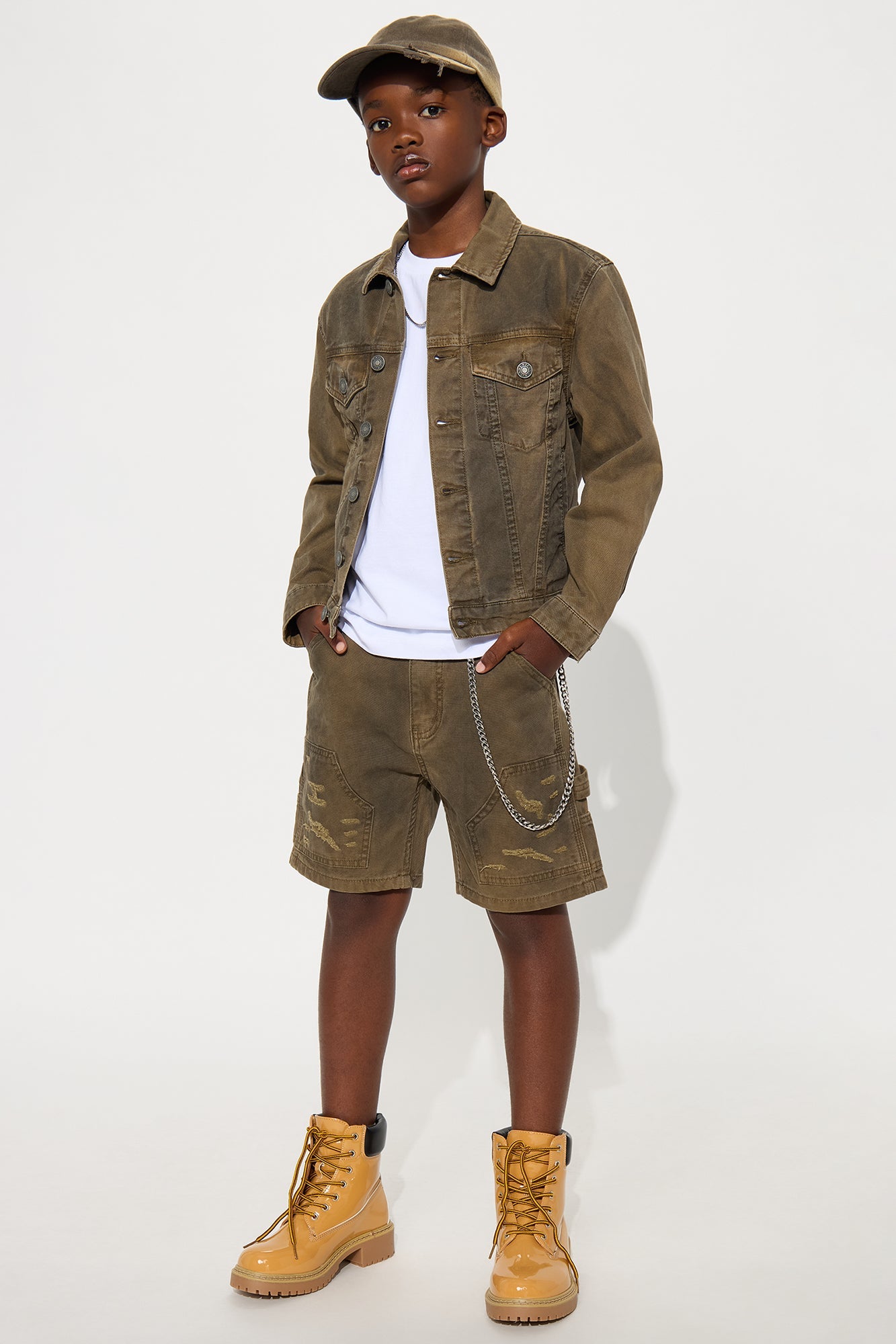 Mini Worn Wild Distressed Trucker Jacket - Brown