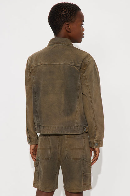 Mini Worn Wild Distressed Trucker Jacket - Brown