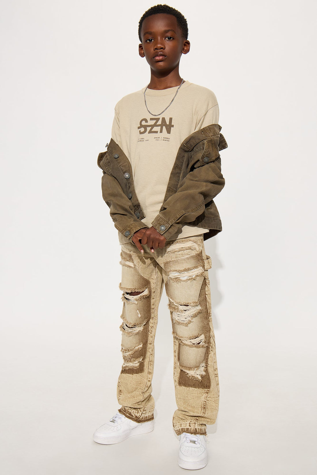 Mini Fall Back Distressed Carpenter Baggy Jeans - Brown