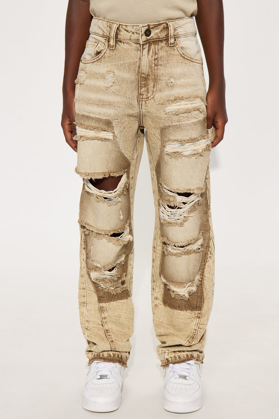 Mini Fall Back Distressed Carpenter Baggy Jeans - Brown