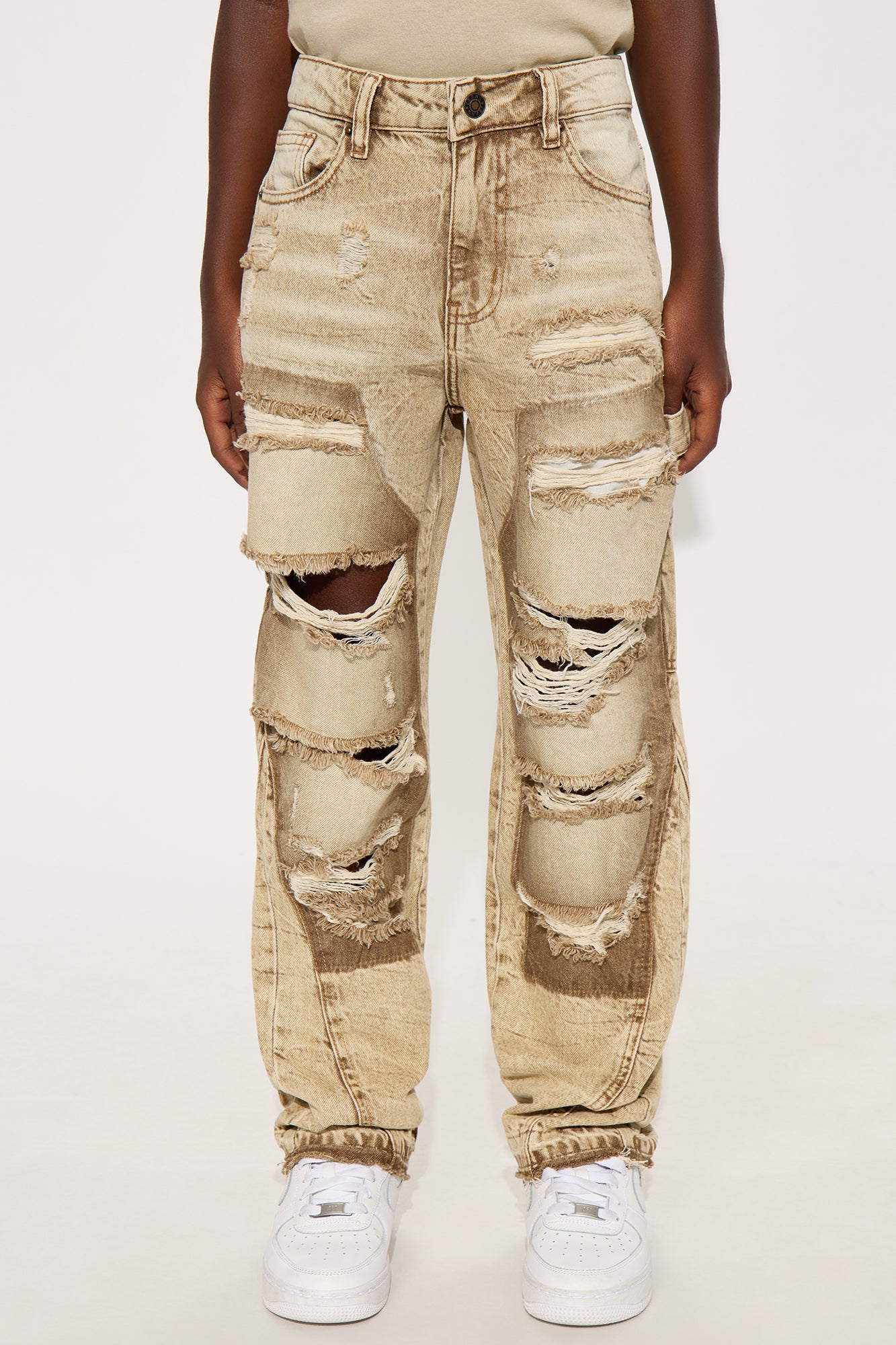 Mini Fall Back Distressed Carpenter Baggy Jeans - Brown